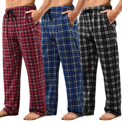 3 Pack Mens Pajama Pants Microfleece Plaid Sleep Lounge PJ Bottoms