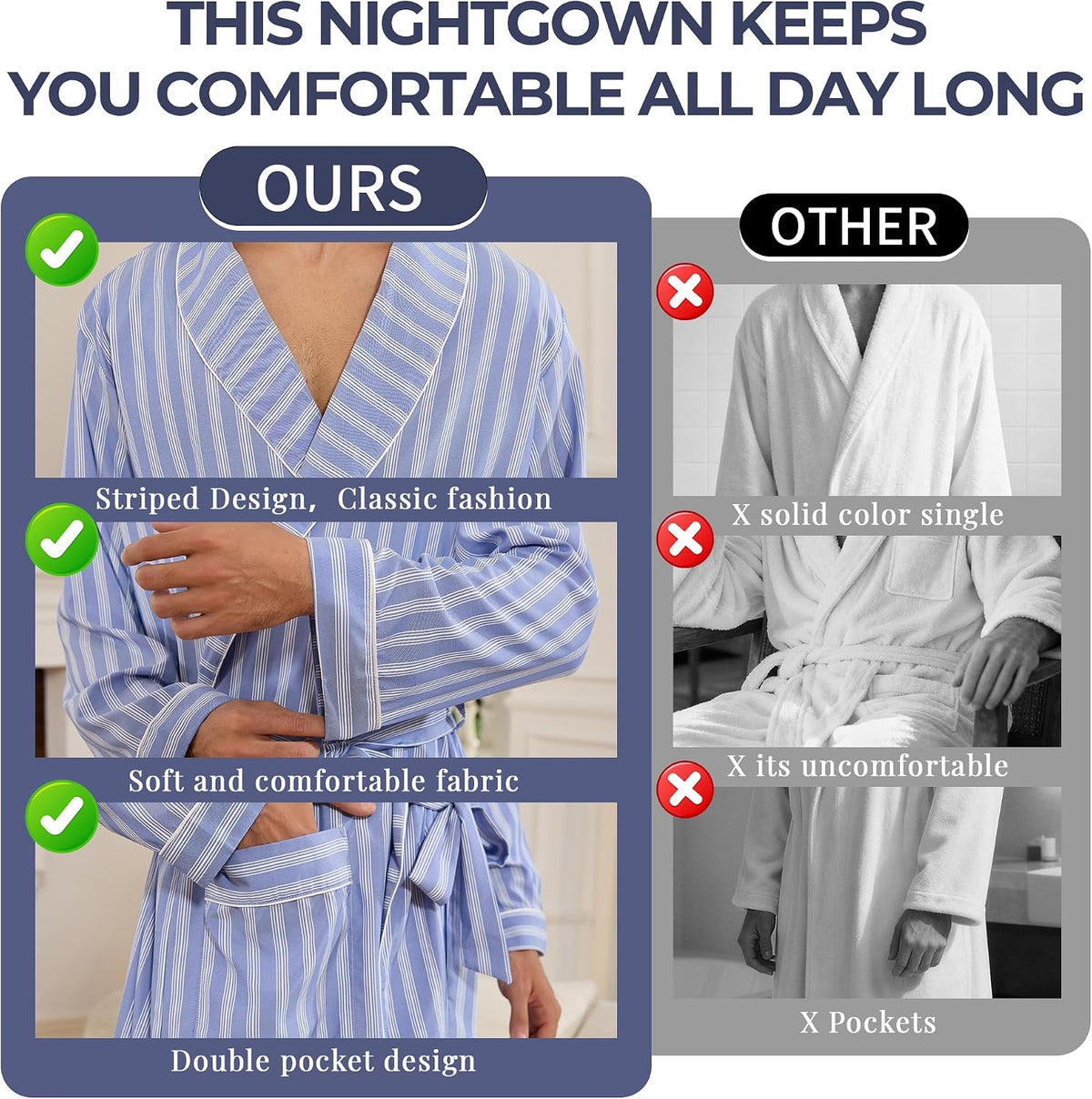 Vulcanodon Mens Robe, Lightweight Breathable Kimono Bathrobe, Soft Sleepwear