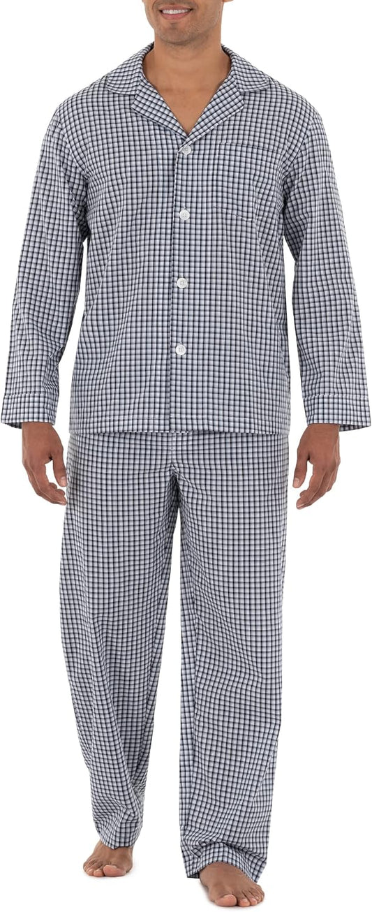 Fruit of the Loom Men's Long Sleeve Broadcloth Pajama Set