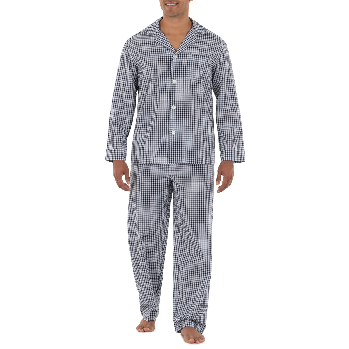 Fruit of the Loom Men's Long Sleeve Broadcloth Pajama Set
