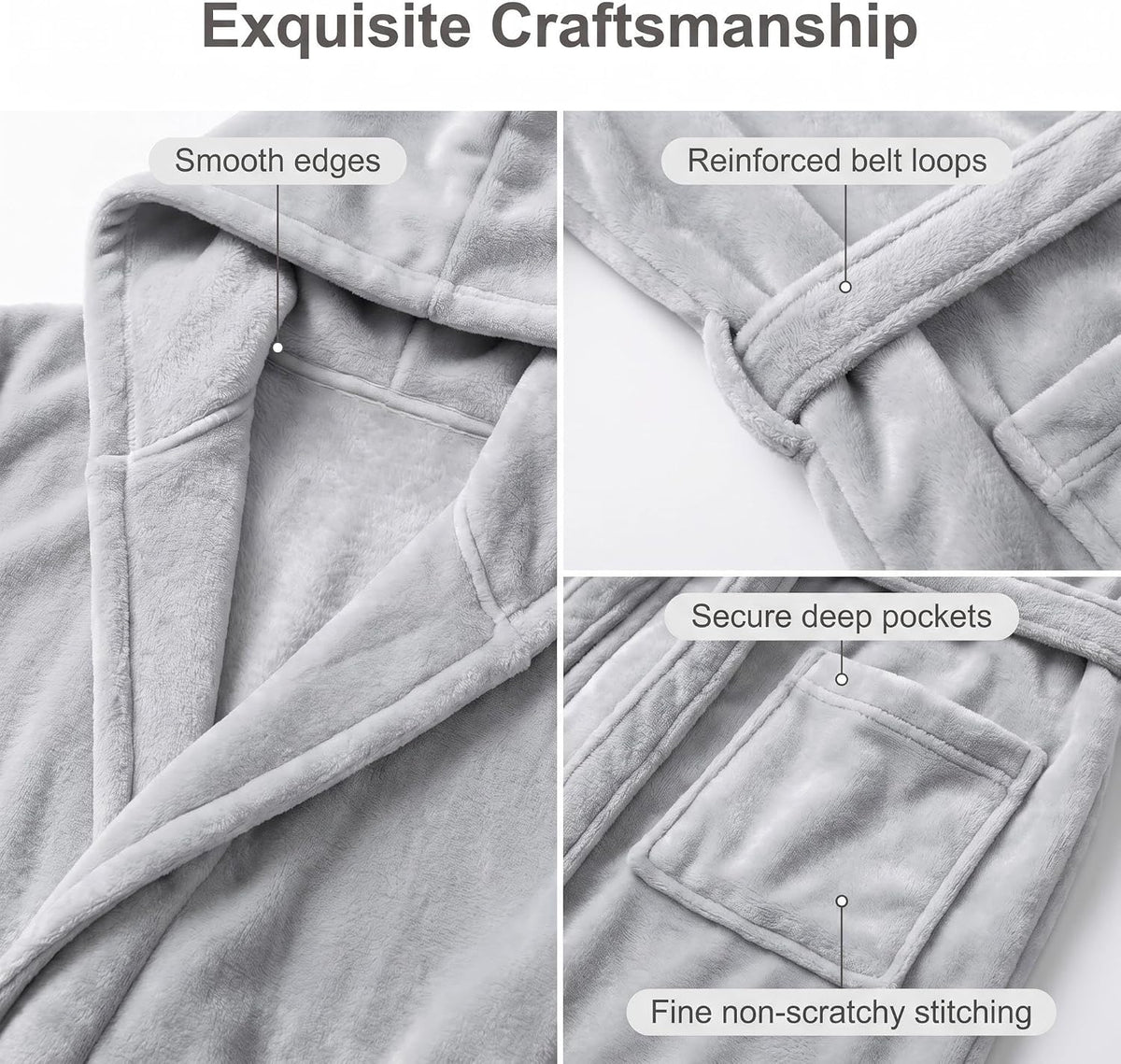 Men's Hooded Plush Fleece Bathrobe, Soft Warm Quick Dry Water Absorbent Spa House Coat Nightgown with Pockets