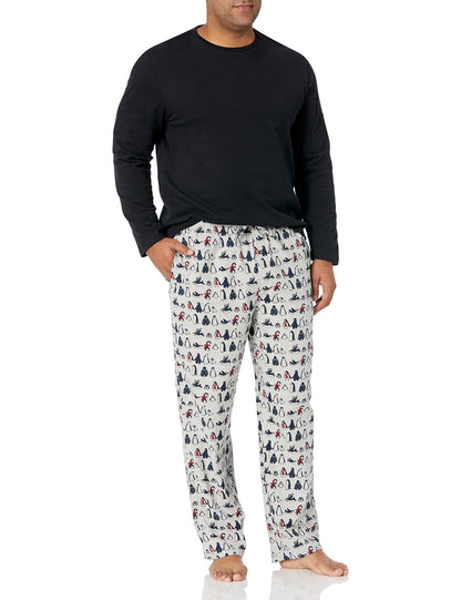 Amazon Essentials Men's 100% Cotton Flannel Pant and Long-Sleeve T-Shirt Pajama Set
