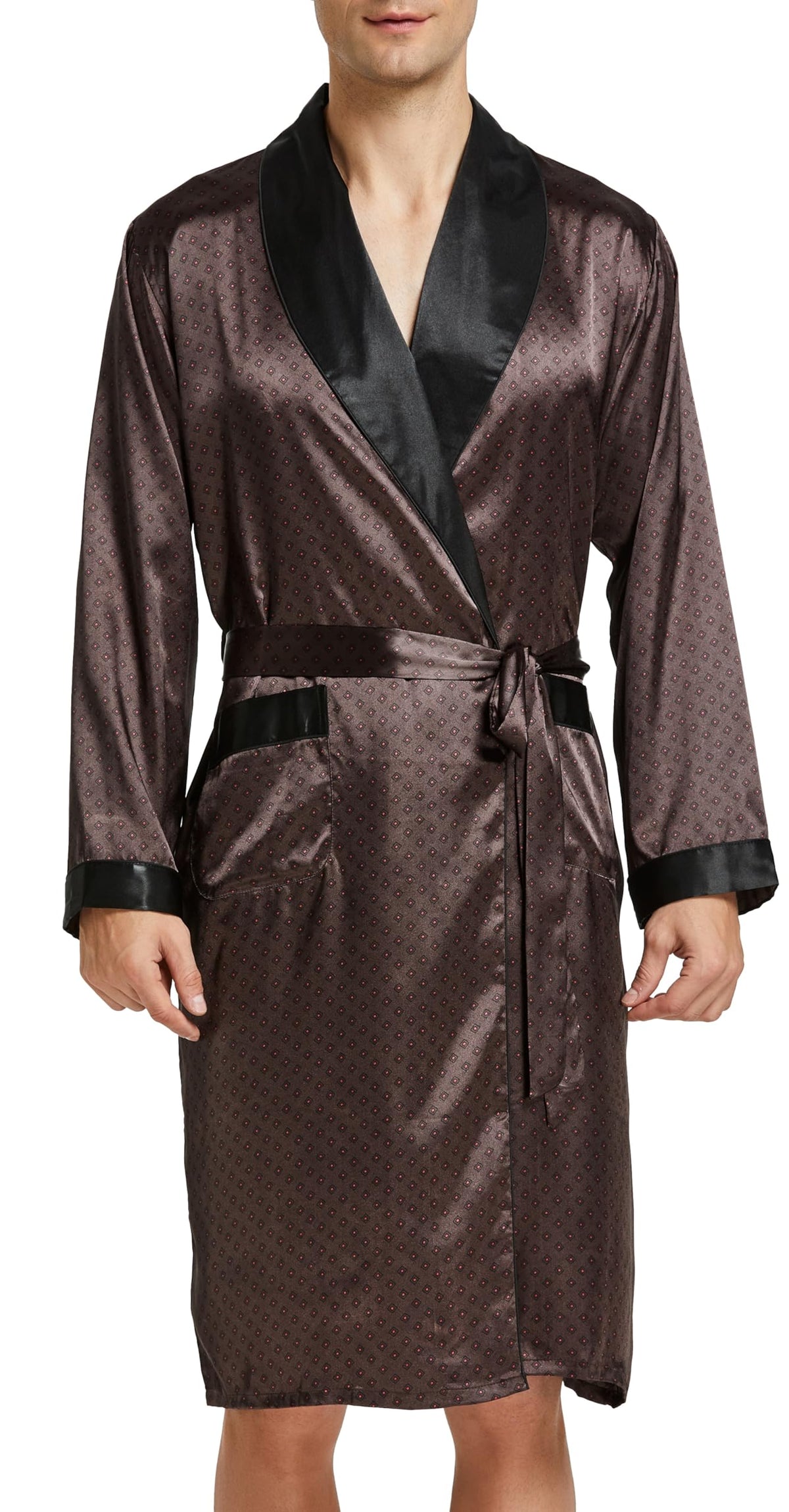Mens Satin Robe Silk Long Sleeve Bathrobe with Shorts Set Kimono Sleepwear
