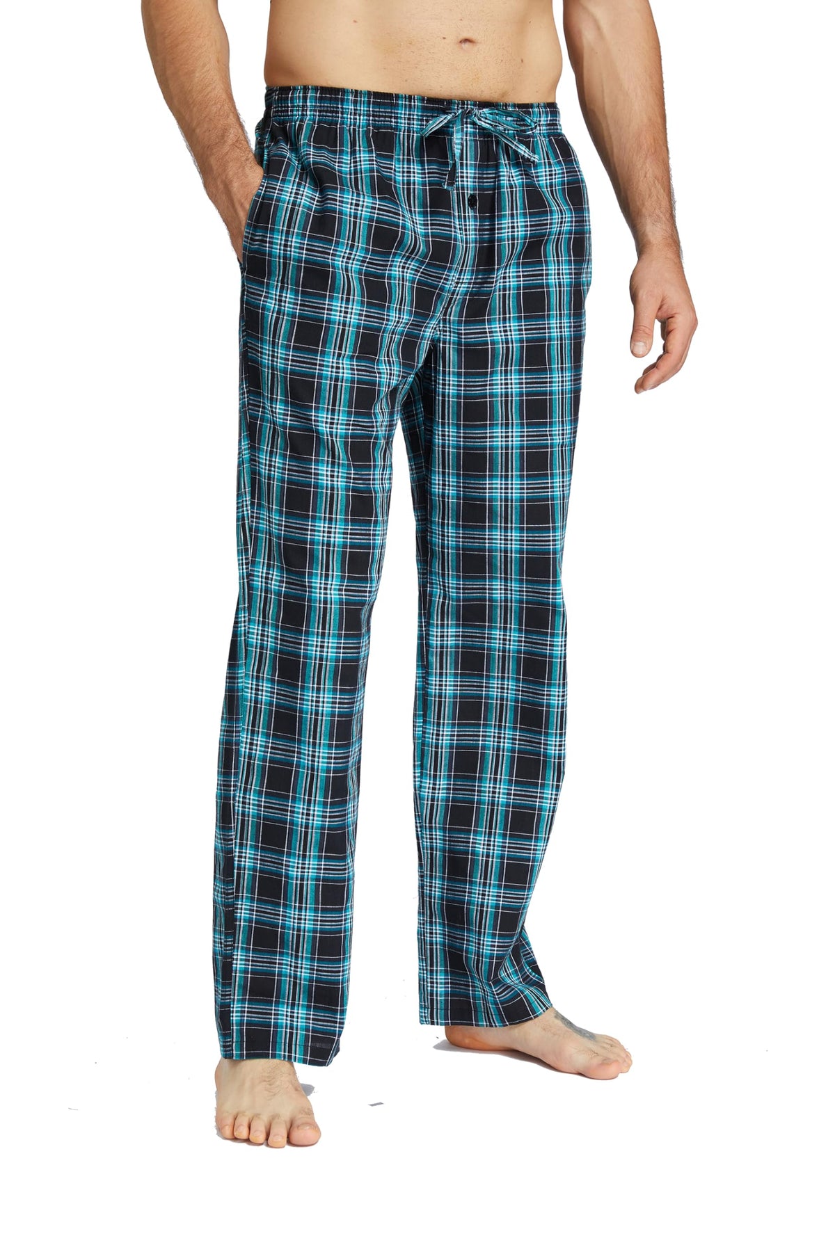 Jveyvth Mens Pajama Pants 100% Cotton Plaid Sleep & Lounge Pants, PJ Bottoms with Pockets and Button Fly
