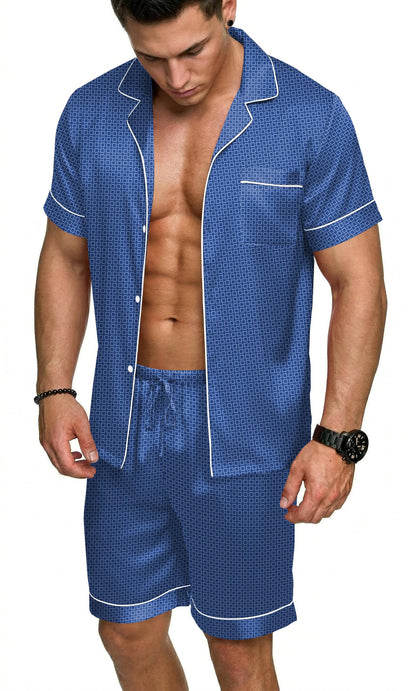 Ekouaer Mens Silk Satin Pajamas Set Short Sleeve Button Up Lounge Pjs Set