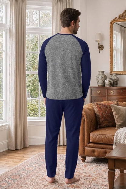 Ekouaer Mens Pajama Set Long Sleeve PJs Lightweight Sleepwear with Pockets