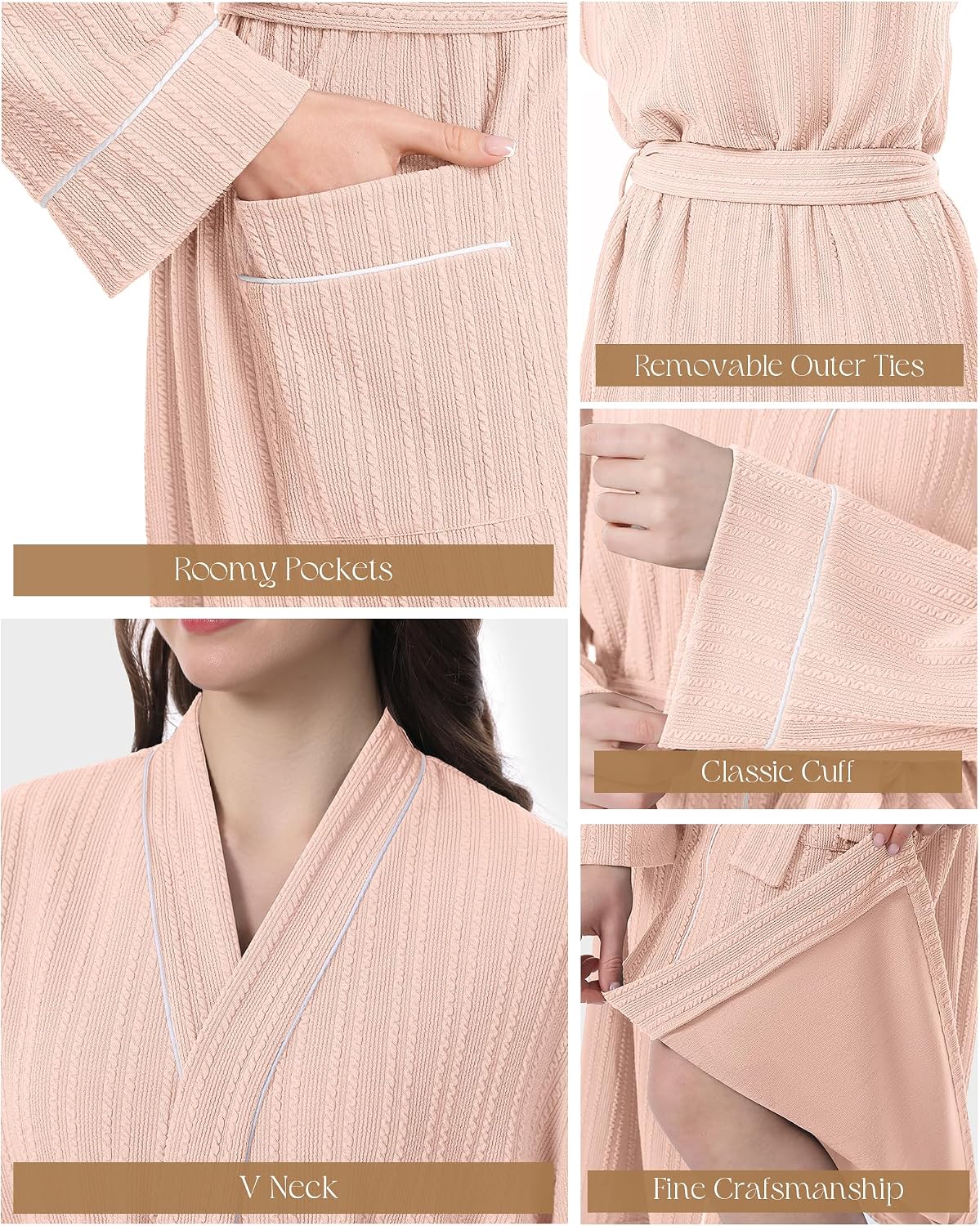 IGOLUMON Mens Robe, Calf-length Bathrobe with Pockets, Lightweight Robe for Men V-Neck Kimono Sleepwear