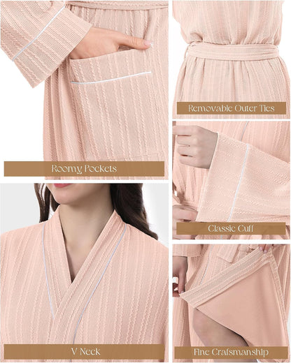 IGOLUMON Mens Robe, Calf-length Bathrobe with Pockets, Lightweight Robe for Men V-Neck Kimono Sleepwear