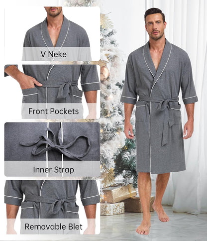 COLORFULLEAF Men's 100% Cotton Robe Lightweight Summer Short Bathrobe