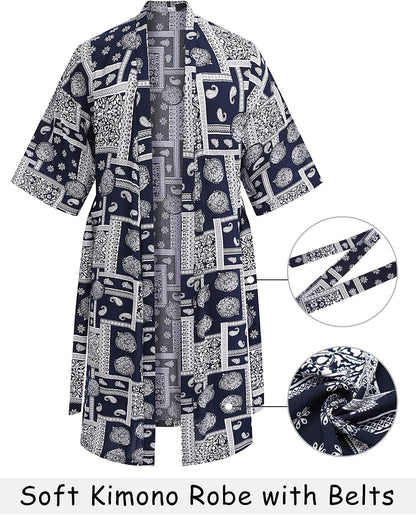 COOFANDY Men's Lightweight Kimono Robe Japanese Bathrobes Open Front Long Cardigan Cloak with Belt