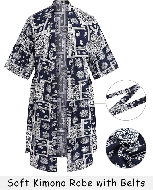 COOFANDY Men's Lightweight Kimono Robe Japanese Bathrobes Open Front Long Cardigan Cloak with Belt