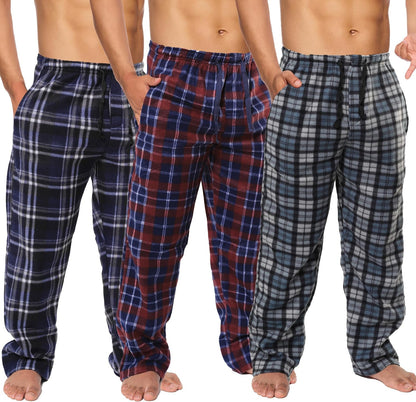Active Club 3 Pack Mens Fleece Pajama Pants - Plaid Lounge (S- 3X)