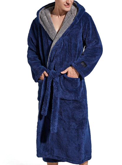 SlumberMee Mens Hooded Robe Heavyweight Plush Fleece Full Length Bathrobe