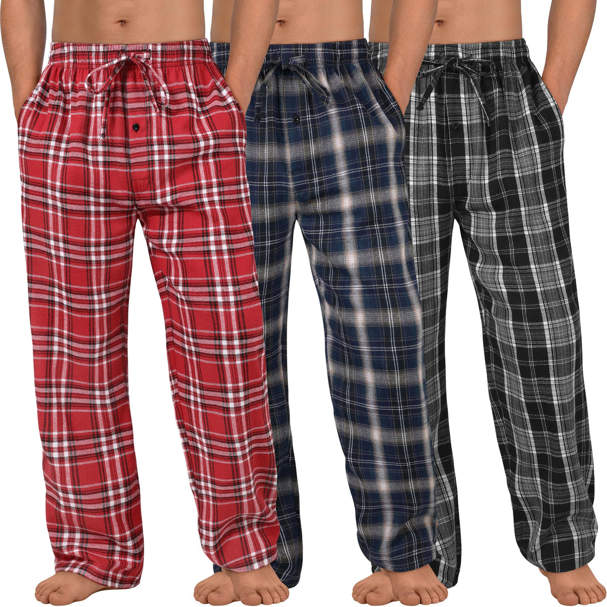 3 Pack Mens Pajama Pants Cotton Woven Plaid Sleep Lounge PJ Bottoms