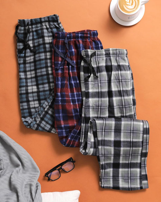 Active Club 3 Pack Mens Fleece Pajama Pants - Plaid Lounge (S- 3X)