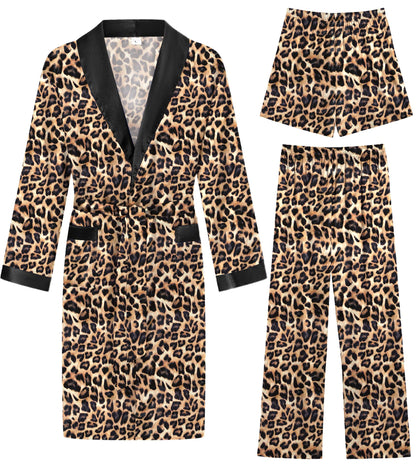 SWOMOG Men's 3 Pcs Robe Silk Satin Kimono Bathrobe with Shorts&Pants Set Lightweight Soft Sleepwear