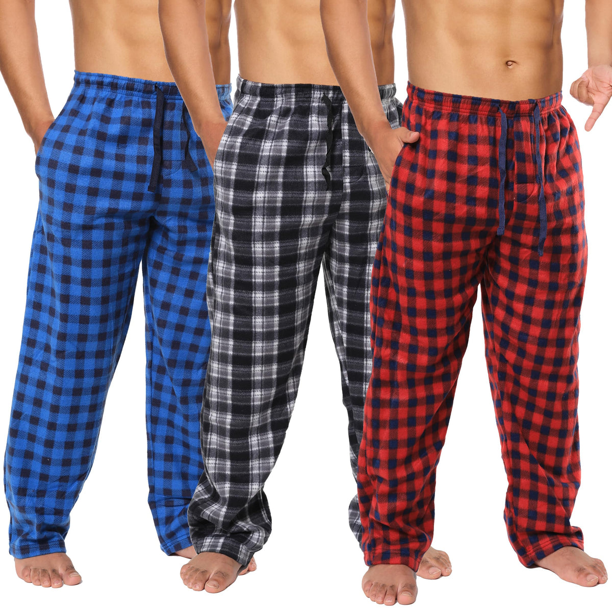 Active Club 3 Pack Mens Fleece Pajama Pants - Plaid Lounge (S- 3X)