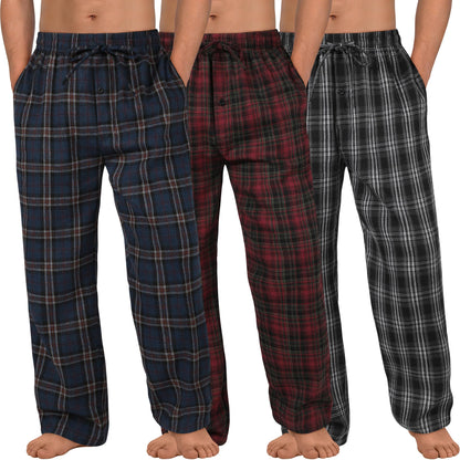 3 Pack Mens Pajama Pants Cotton Woven Plaid Sleep Lounge PJ Bottoms