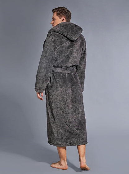 SlumberMee Mens Hooded Robe Heavyweight Plush Fleece Full Length Bathrobe