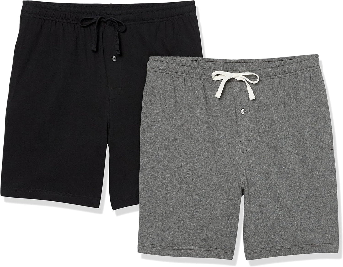 Amazon Essentials Men's 7" Cotton Knit Sleep Shorts, Loungewear Pajama Shorts with Drawstring, Elastic Waistband, Pack of 2