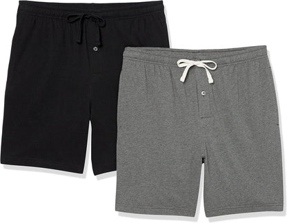 Amazon Essentials Men's 7" Cotton Knit Sleep Shorts, Loungewear Pajama Shorts with Drawstring, Elastic Waistband, Pack of 2