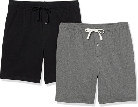 Amazon Essentials Men's 7" Cotton Knit Sleep Shorts, Loungewear Pajama Shorts with Drawstring, Elastic Waistband, Pack of 2