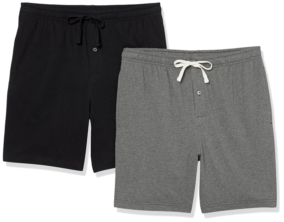Amazon Essentials Men's 7" Cotton Knit Sleep Shorts, Loungewear Pajama Shorts with Drawstring, Elastic Waistband, Pack of 2