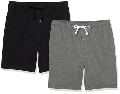 Amazon Essentials Men's 7" Cotton Knit Sleep Shorts, Loungewear Pajama Shorts with Drawstring, Elastic Waistband, Pack of 2