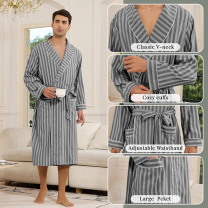 Vulcanodon Mens Robe, Lightweight Breathable Kimono Bathrobe, Soft Sleepwear
