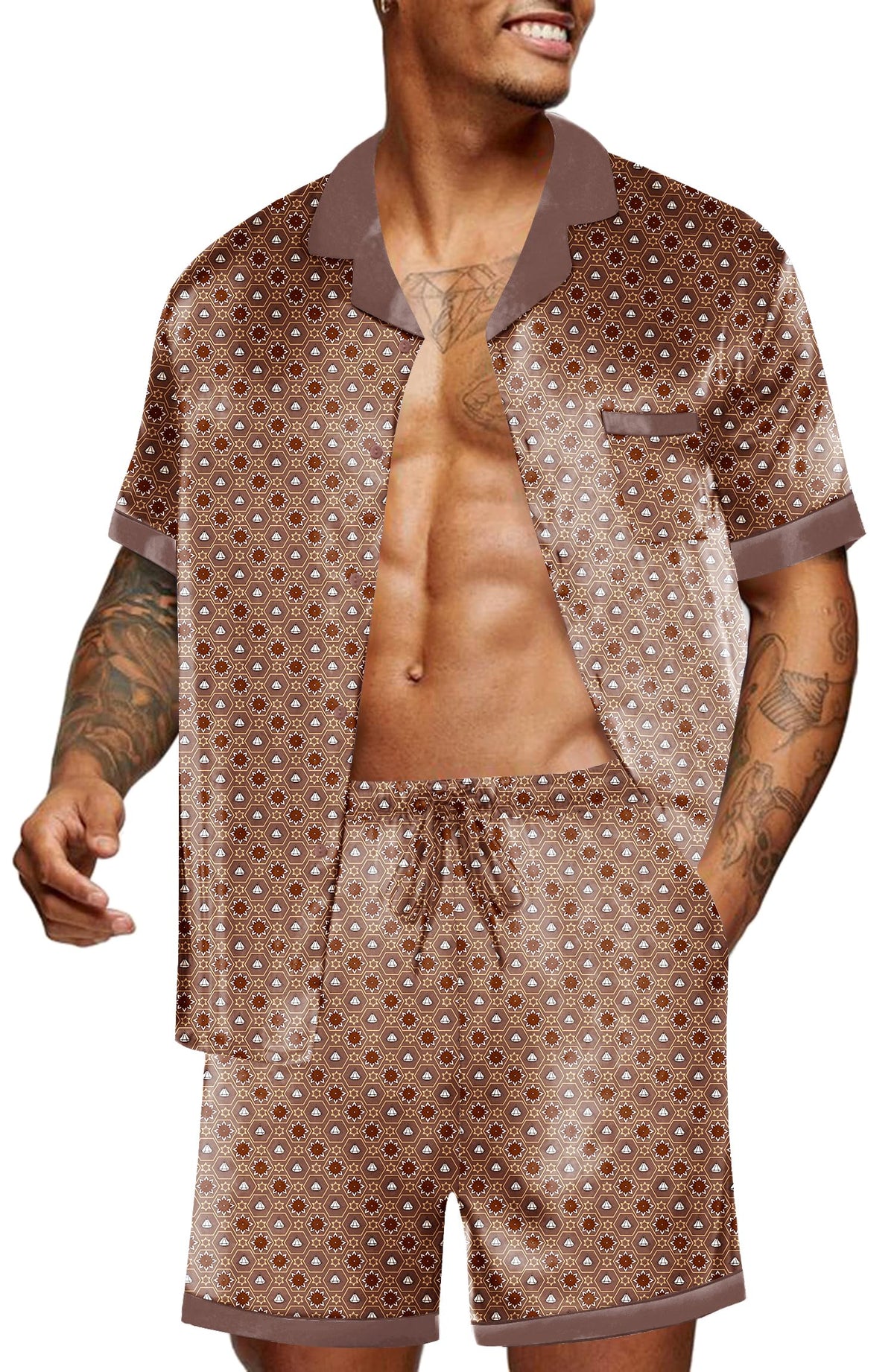 Ekouaer Men Silk Pajamas Set 2 Pieces Satin Pj Button Down Loungewear Sets