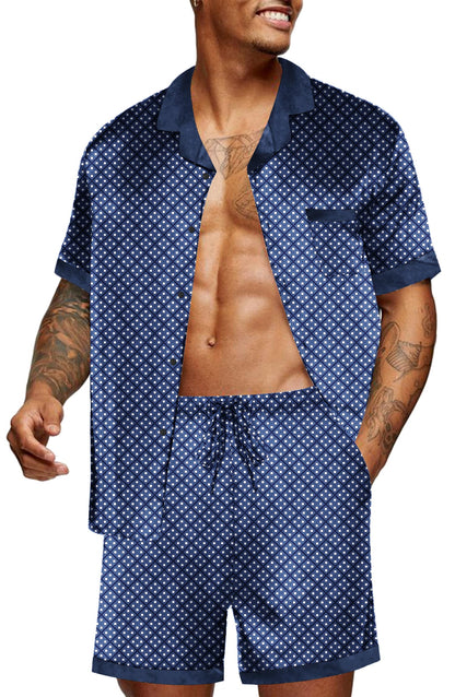 Ekouaer Men Silk Pajamas Set 2 Pieces Satin Pj Button Down Loungewear Sets