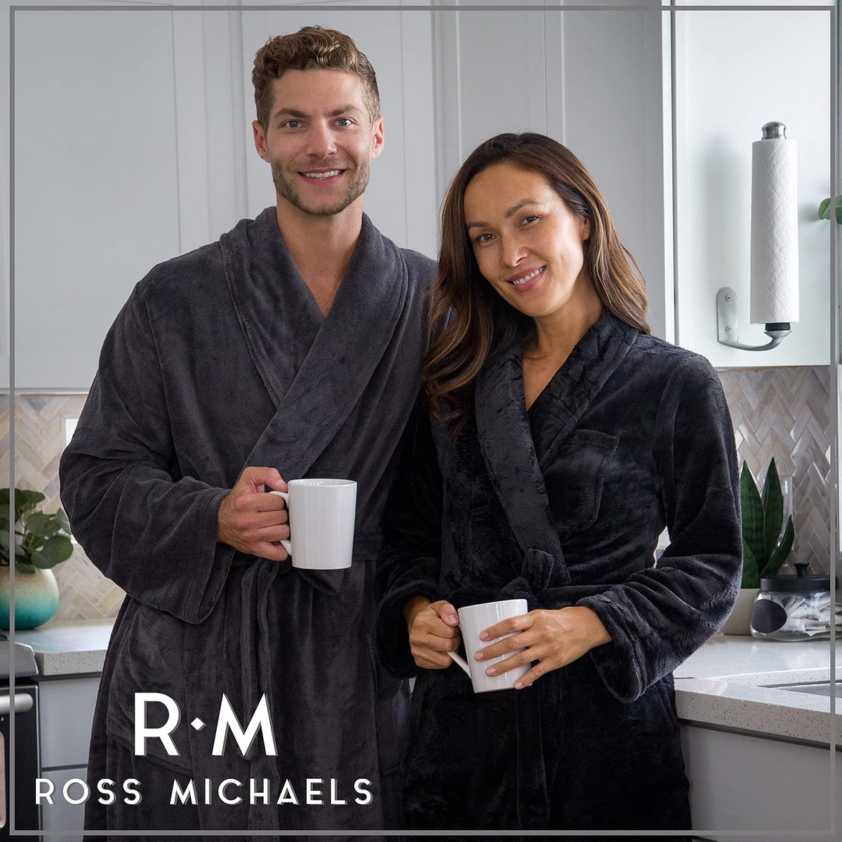 Ross Michaels Mens Robe Hooded Wrap Style - Mid Length Plush Fleece Bathrobe