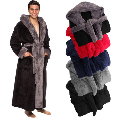Ross Michaels Mens Luxury Robe Hooded Big and Tall - Long Plush Fleece Bath Robe with Hood and Pockets- Gift Men and Teens