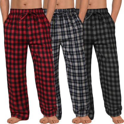 3 Pack Mens Pajama Pants Cotton Woven Plaid Sleep Lounge PJ Bottoms