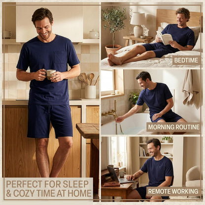 Get Trend Pajama Set for Men Teens, 2 Pc Soft Breathable Pajamas, T Shirt & PJ Shorts with Pockets, Lounge Set, Gifts for Men