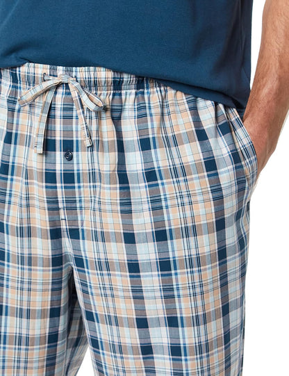 Amazon Essentials Men's Cotton Stretch Poplin Pant with Cotton Jersey T-Shirt Pajama Set