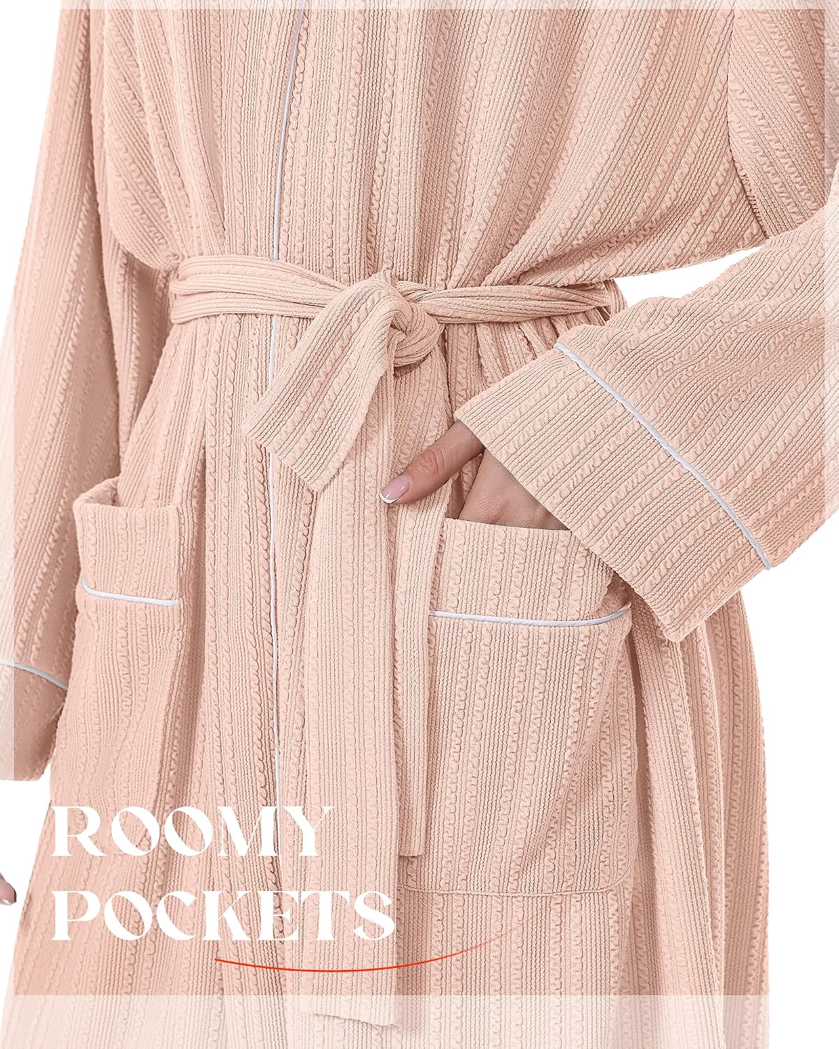 IGOLUMON Mens Robe, Calf-length Bathrobe with Pockets, Lightweight Robe for Men V-Neck Kimono Sleepwear