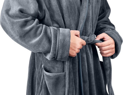 Luxury Ultra Soft Mens Robe with Hood Plush Fleece Long Bathrobe