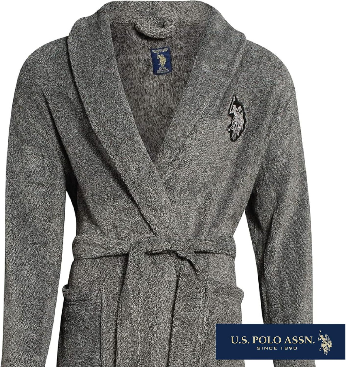 U.S. POLO ASSN. Mens Plush Fleece Bath Robe Shawl Collar with Pockets