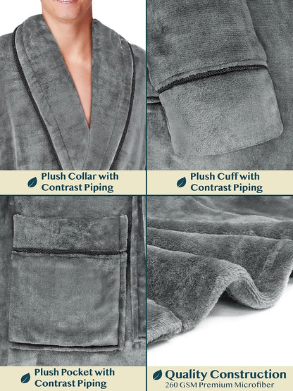 PAVILIA Soft Robe, Plush Warm Bathrobe for Men, Long Spa Bath Robe with Piping