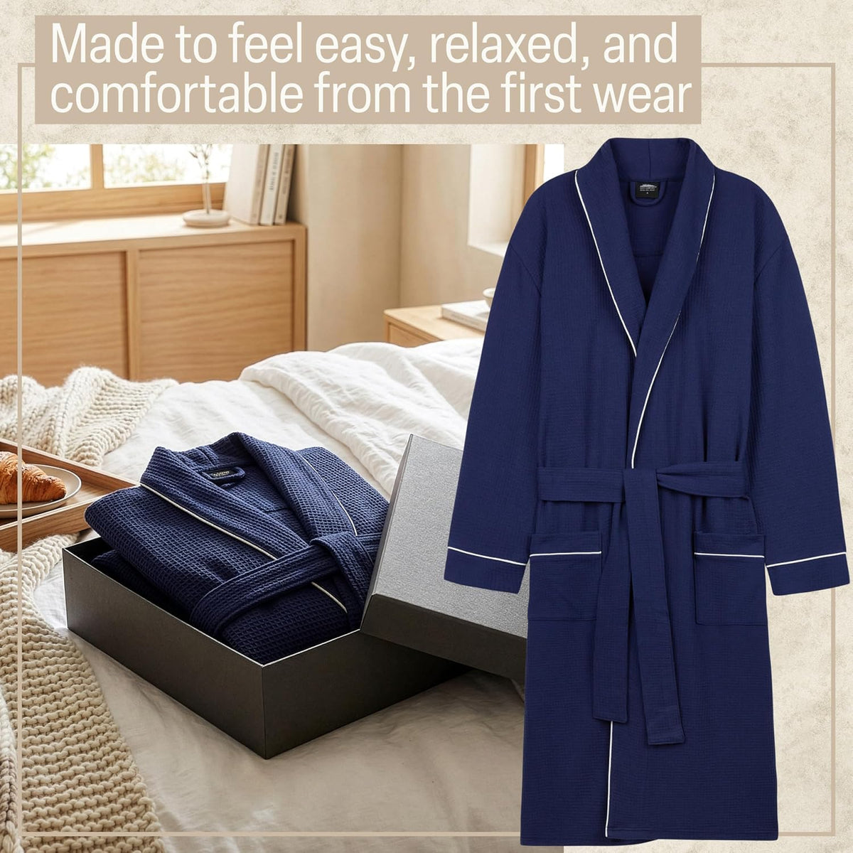 Get Trend Waffle Robes for Men M-3XL, Lightweight Soft Bathrobes, Cozy House Coat for Spa, Shower & Hotel