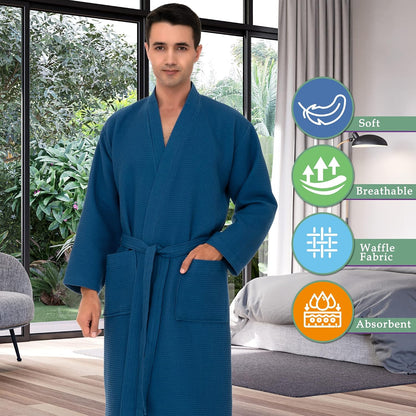 TowelSelections Mens Waffle Robe Spa Kimono Bathrobe Lightweight Shower Bath Robe for Men XS to 2X
