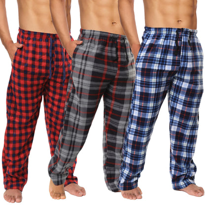 Active Club 3 Pack Mens Fleece Pajama Pants - Plaid Lounge (S- 3X)
