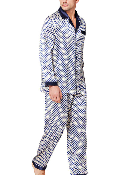 Lonxu Pajamas Set Mens Silk Satin Pajamas Long Sleeve Loungewear Two-Piece Sleepwear Button-Down Pj Set S-XXXXL