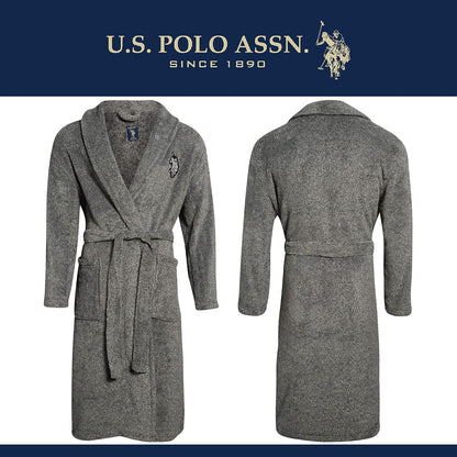 U.S. POLO ASSN. Mens Plush Fleece Bath Robe Shawl Collar with Pockets