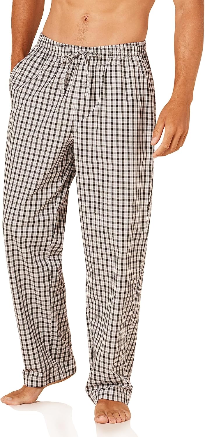 Amazon Essentials Men's Cotton Poplin Straight-Fit Pajama Pants with Pockets, Elastic Waist, Drawstring