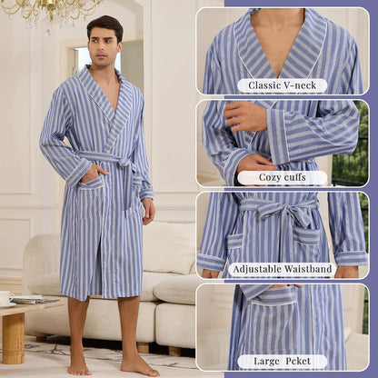 Vulcanodon Mens Robe, Lightweight Breathable Kimono Bathrobe, Soft Sleepwear
