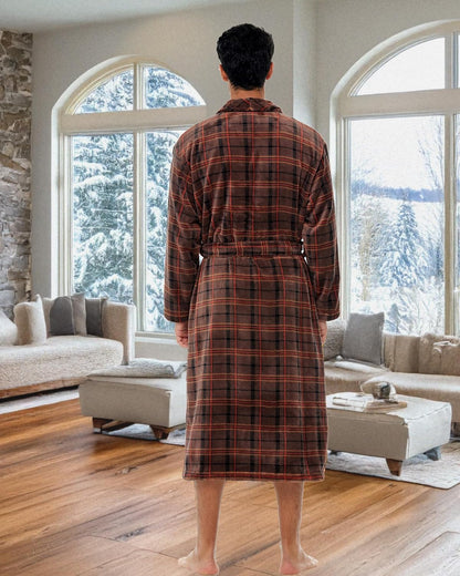 Men's Long Sleeve Lightweight Fleece Robe with Pockets, Bathrobe