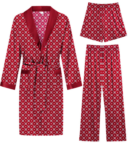 SWOMOG Men's 3 Pcs Robe Silk Satin Kimono Bathrobe with Shorts&Pants Set Lightweight Soft Sleepwear