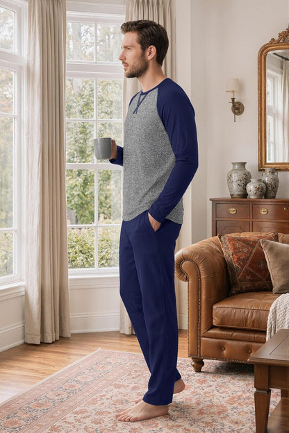 Ekouaer Mens Pajama Set Long Sleeve PJs Lightweight Sleepwear with Pockets